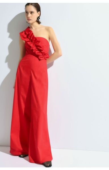 IMPERIAL FASHION - JUMPSUIT Z VOLANČKI V RDEČI BARVI
