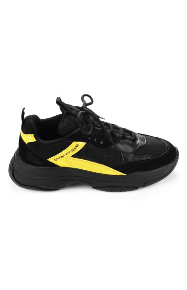 CALVIN KLEIN črni usnjeni dad shoes s kombinacijo rumene 