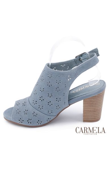 CARMELA usnjeni sandali s peto v nežno modri barvi 