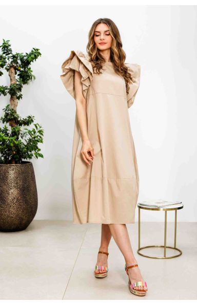 AMALFI MIDI-OBLEKA V BEIGE BARVI