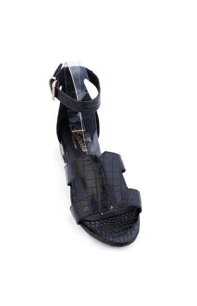 L'ESTROSA handmade  črni usnjeni sandali z malo pete 