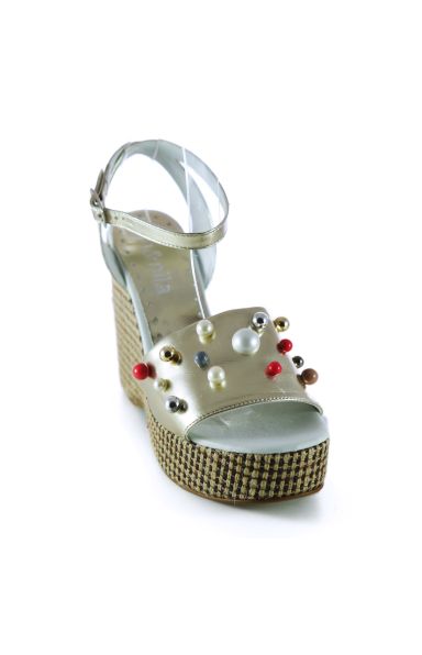 Nila&Nila usnjeni zlati trend sandali s perlicami