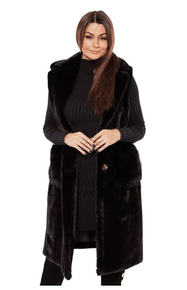 DOLG ČRN FAUX FUR BREZROKAVNIK
