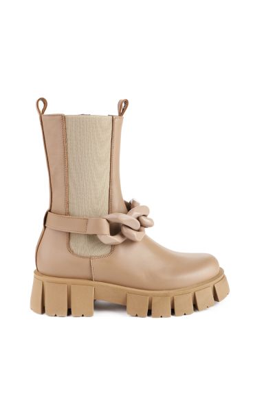 L'estrosa usnjeni beige gležnarji s snemljivo verigico 