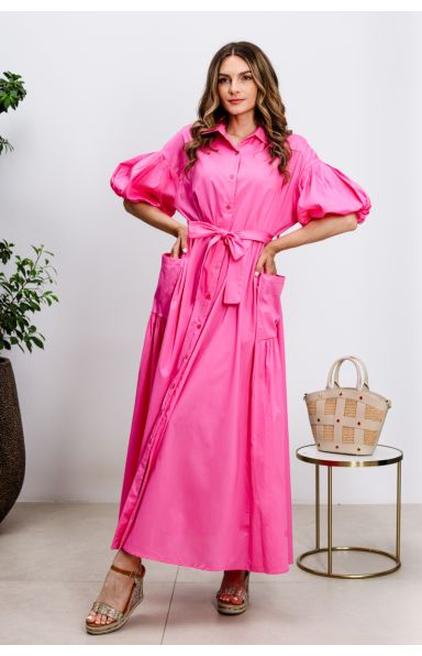 AMALFI MAXI OBLEKA S PUFF ROKAVI V PINK BARVI