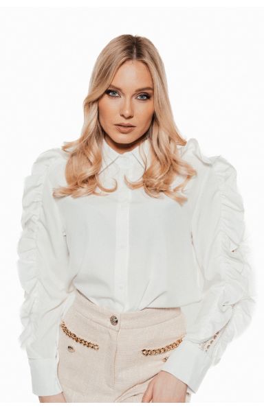 AMALFI bluza z volani v beli barvi 