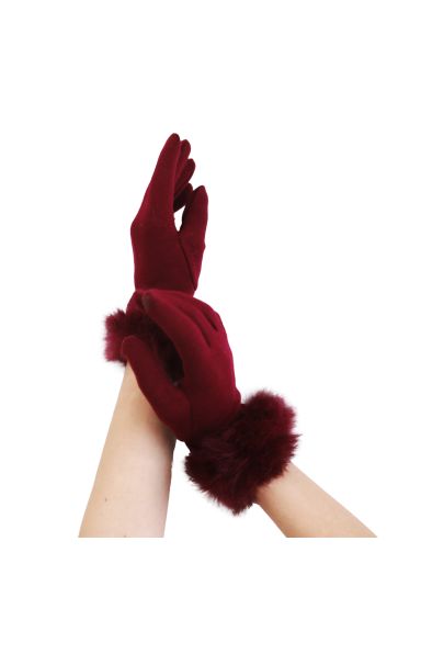 Mehke in tople rokavice v bordo rdeči barvi z dodatkom krzna