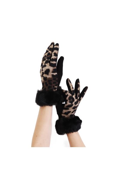 Mehke in tople rokavice v sivo rjavem gepardjem vzorčku 