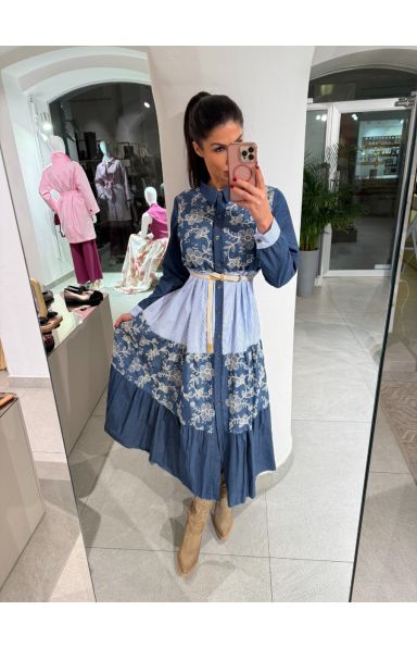 AMALFI DENIM OBLEKA Z VEZENJEM